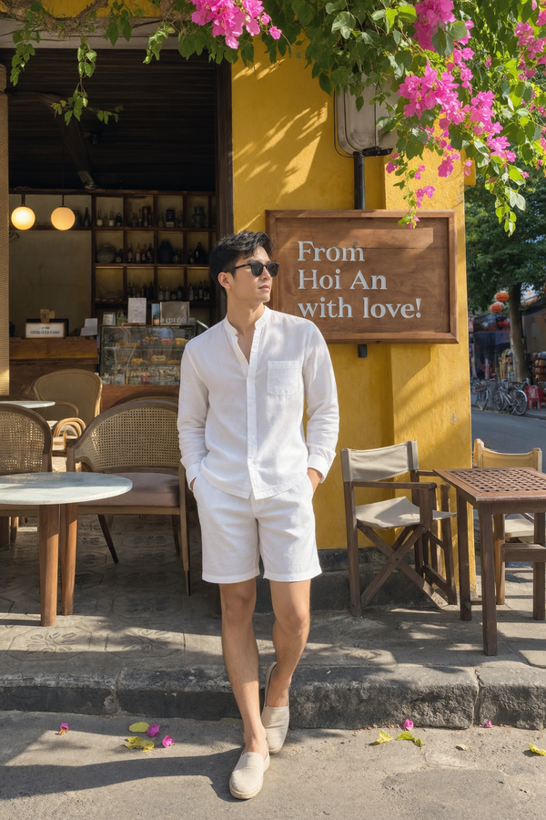 Linen Band Collar Shirt