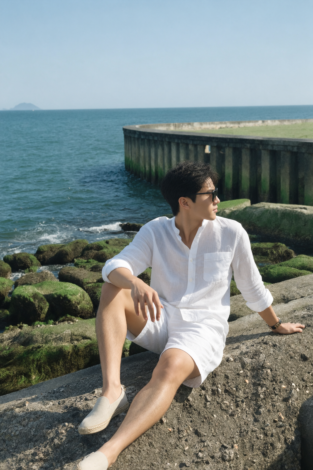 Linen Band Collar Shirt — view 2